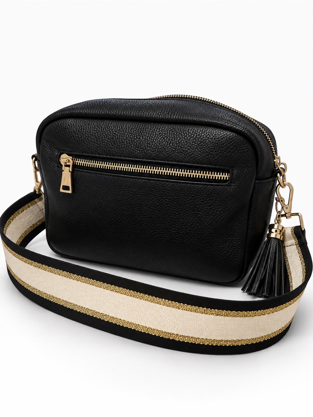 Pom Pom London Black Pebbled Leather Crossbody Bag + 5 Straps Dust Bag